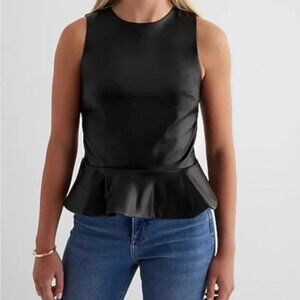Express Black Vegan Leather Peplum Tank Top L